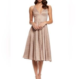 Dress the Population Metallic Delilah Cocktail Dress Rose Gold Pink Champagne S